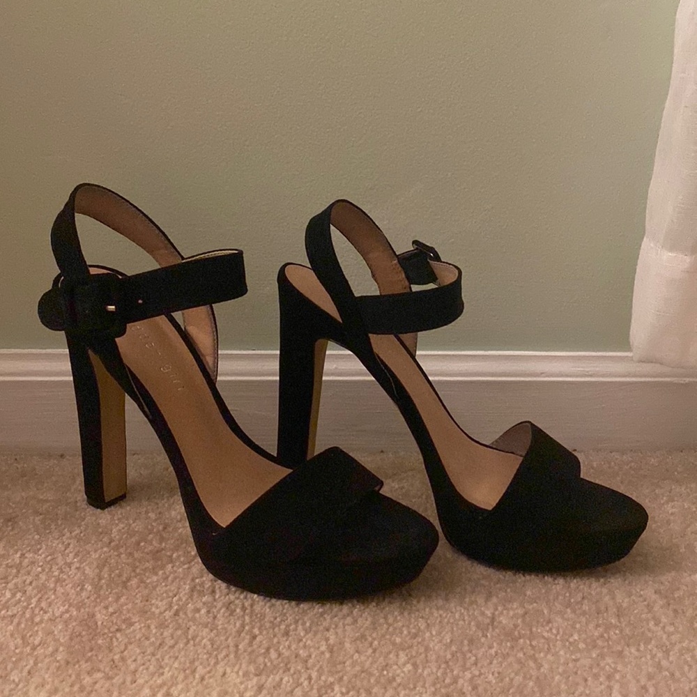 Madden Girl Chunky Black Velvet Heels